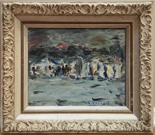 Vintage Abstract Impressionist Beach Scene Landscape Oil Painting