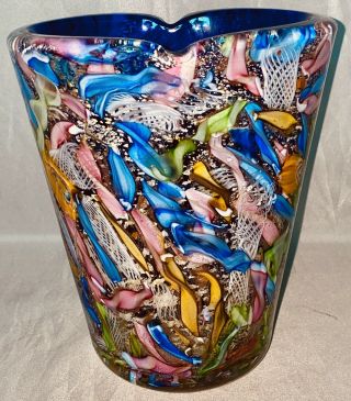 Fabulous Vintage 1950’s Large Murano Avem 6.  25” Tutti Frutti Art Glass Vase