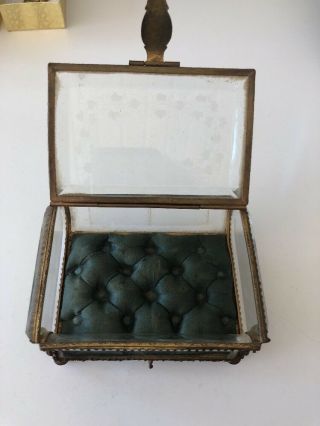 Antique French Ormolu Beveled Glass Jewelry Box Etched Ivy Leaves 1 2