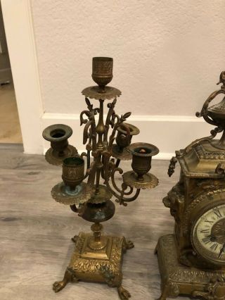 19thC Antique FRENCH Old BRASS MANTEL CLOCK 2
