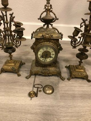 19thC Antique FRENCH Old BRASS MANTEL CLOCK 3