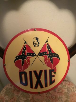 Vintage Old Dixie Gasoline Porcelain Metal Gas Station Oil Sign Pump Plate