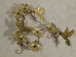 Set Of 3 Vintage Homco Home Interiors Gold Tone Metal Hummingbirds Flowers