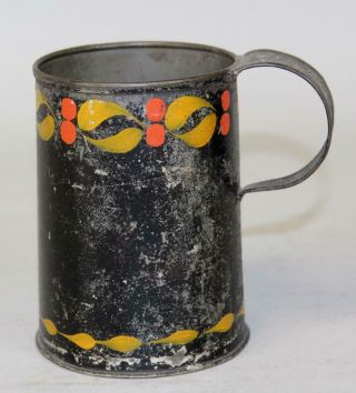 Fine 19th C Ct Paint Decorated Tin Toleware Tankard Or Mug In Paint