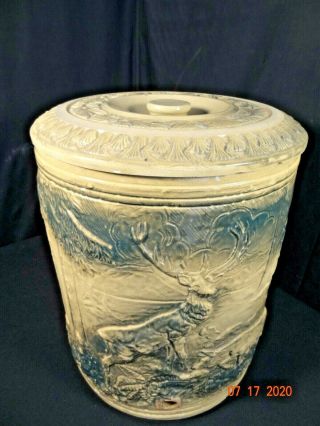 Red Wing Pottery Elk Stag & Doe In Forest Water Cooler W/ Lid