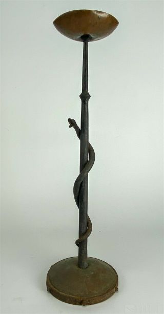 Antique Arts And Crafts Snake Serpent Wrought Iron Copper Candle Holder Nr Sms