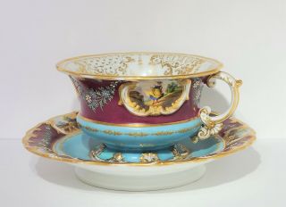 Huge 19th C Antique Jacob Petit Old Paris Porcelain Cup & Saucer Scenic Portrait