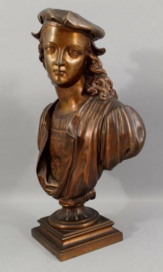 Antique 19thc Duchoiselle French Bronze Sculpture Bust,  Raphael Sanzio