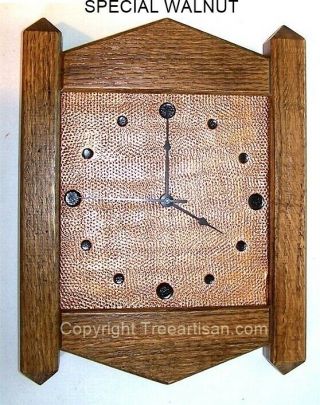 Wall Clock Arts Crafts Mission Inspired Quarter Sawn Oak Copper