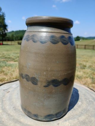 Gorgeous Western Pa Wavy Stripper Stoneware Wax Sealer Jar.