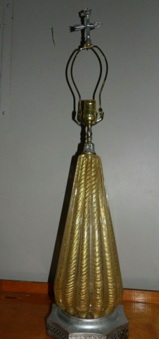 Italian Vintage Murano Lamp Art Glass Gold Fleck Heavy Thick 32 " W Harp 22 " Wo