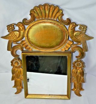 Stunning Antique French Gilded Hand Carved Wooden Birds Mirror Mid 1800s