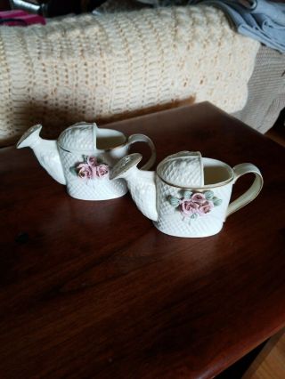 Teapots Ceramic Set Of Two Gold Trim Pink Rose 