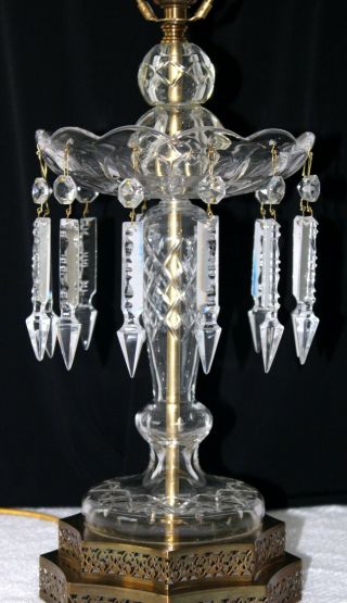 Antique Cut Glass Crystal Lamp Boudoir Table Crystal Lustres Finial Hollow Body