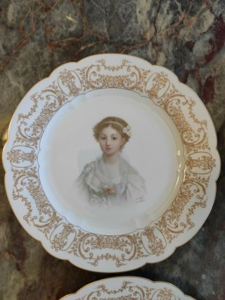 4 Antique Sevres Porcelain Hand Painted Plate Signed 10 