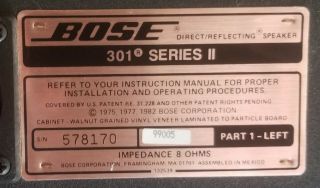 Vintage Pair BOSE 301 Series II Bookshelf Direct Reflecting Speakers 3