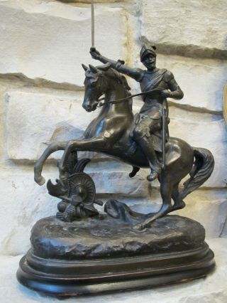 Sculpture Of Knight In Armor On Horseback On Wood Base,  William Of Orange
