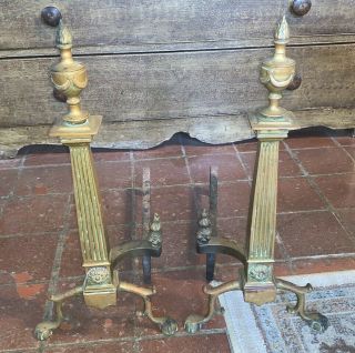 Very Decorative Antique Or Vintage Brass Andirons