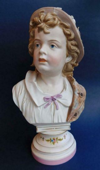 Large Bisque Porcelain Victorian Girls Head Bust Germany 1890s Figurine