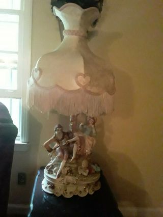 Italian Capodimonte Victorian Porcelain Table Lamp Lady Swinging Figurine Italy