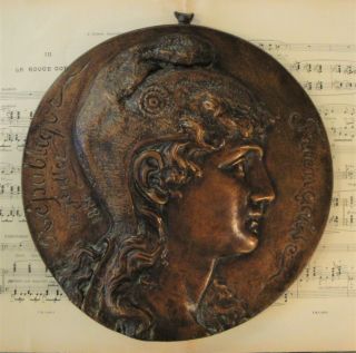 Rare Large Antique French Bronze Plaque Marianne Republique Francaise C1880