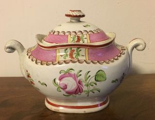 Antique 18th 19th C.  Staffordshire Pearlware Sugar Bowl King 