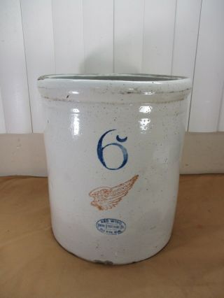 Antique 6 Gallon Red Wing Union Stoneware Pottery Crock Approx 3 1/2 " Red Wing