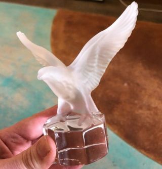 Goebel Frosted Crystal Glass Figurine Hawk Paperweight Signed