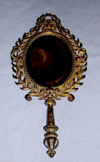 Antique Signed Bradley And Hubbard Brass Colored Metal Hand Mirror