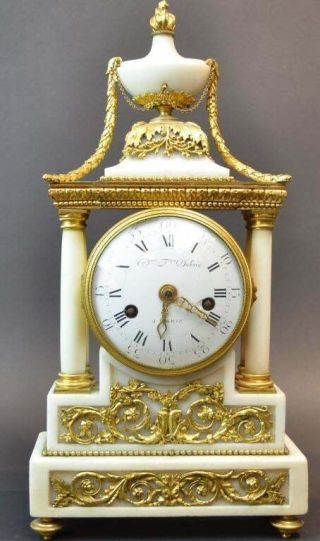 Antique Gilt Bronze And White Marble Clock