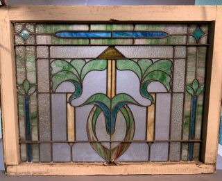 Ca.  1910 Antique Art Nouveau Era Stained Leaded Glass Old Estate Salvage Window