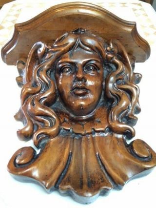 Vintage Carved Wood Bust Of Venus,  Wall Console By Raymond Enkeboll Designs