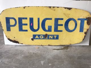 Rare Vintage Peugeot Agent Double - Sided Porcelain Sign