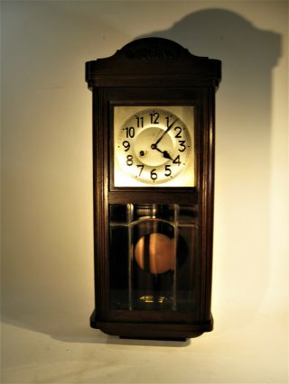 Turn Of The Century Oak Wall Clock In The Mission Style