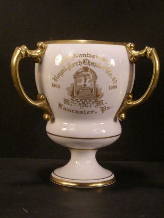 1909 Art Nouveau Royal Arch Masonry Mason Loving Cup China Trophy Vase Urn
