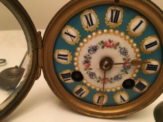 Antique French 8 Day Clock Movement Sevres Blue Porcelain Dial 2