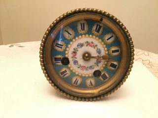 Antique French 8 Day Clock Movement Sevres Blue Porcelain Dial 3