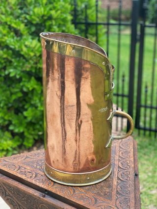 Antique French Country Copper & Brass Farmhouse Milk Pitcher Jug Signed Thevenot