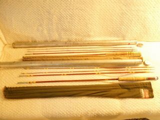 Two Vintage South Bend Bamboo Fly Rod 290 7.  5 4pc Each W/ Canvas Bags & Tubes