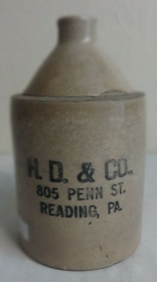 Antique H.  D.  & Co.  Stoneware Advertising Jug W/ Lid Reading,  Pa.