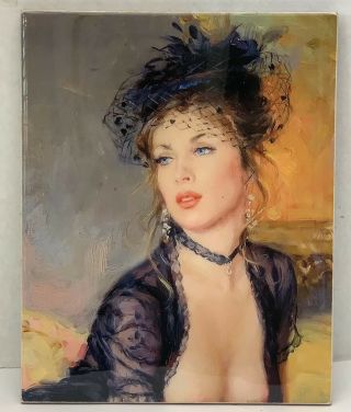 Kpm Style Porcelain Plaque Painting Of An Elegant Young Girl With Hat