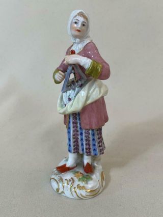 Antique Hand Painted Meissen Porcelain Figurine Woman.