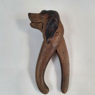 Antique German Carved Wood Black Forest Dog Head Nutcracker