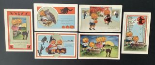 Vintage Whitney Halloween Postcards (6) Animated Pumpkin Headed Children Cute