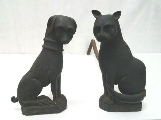 Cat & Dog Vintage Iron Andirons Fireplace Accessory Wood Stand Black Fire Dogs