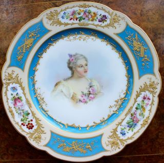 1st Class Antique Sevres Porcelain Courtesan Portrait Plate Perfect No3