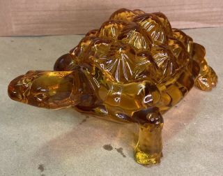 Vintage LG Wright Amber Glass Turtle Covered Candy Dish Mid Century Orange 2
