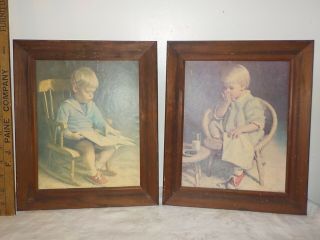 Vintage James Ingwersen Boy And Girl Prints In 12 " X 10 " Wood Frames