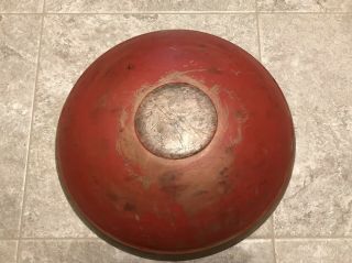 Great Antique American Turned Wooden Bowl With Old Red Paint,  16” Diameter