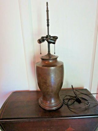 Vintage Arts And Craft Mission Style Copper Or Bronze Urn Shape 3 Arm Table Lamp